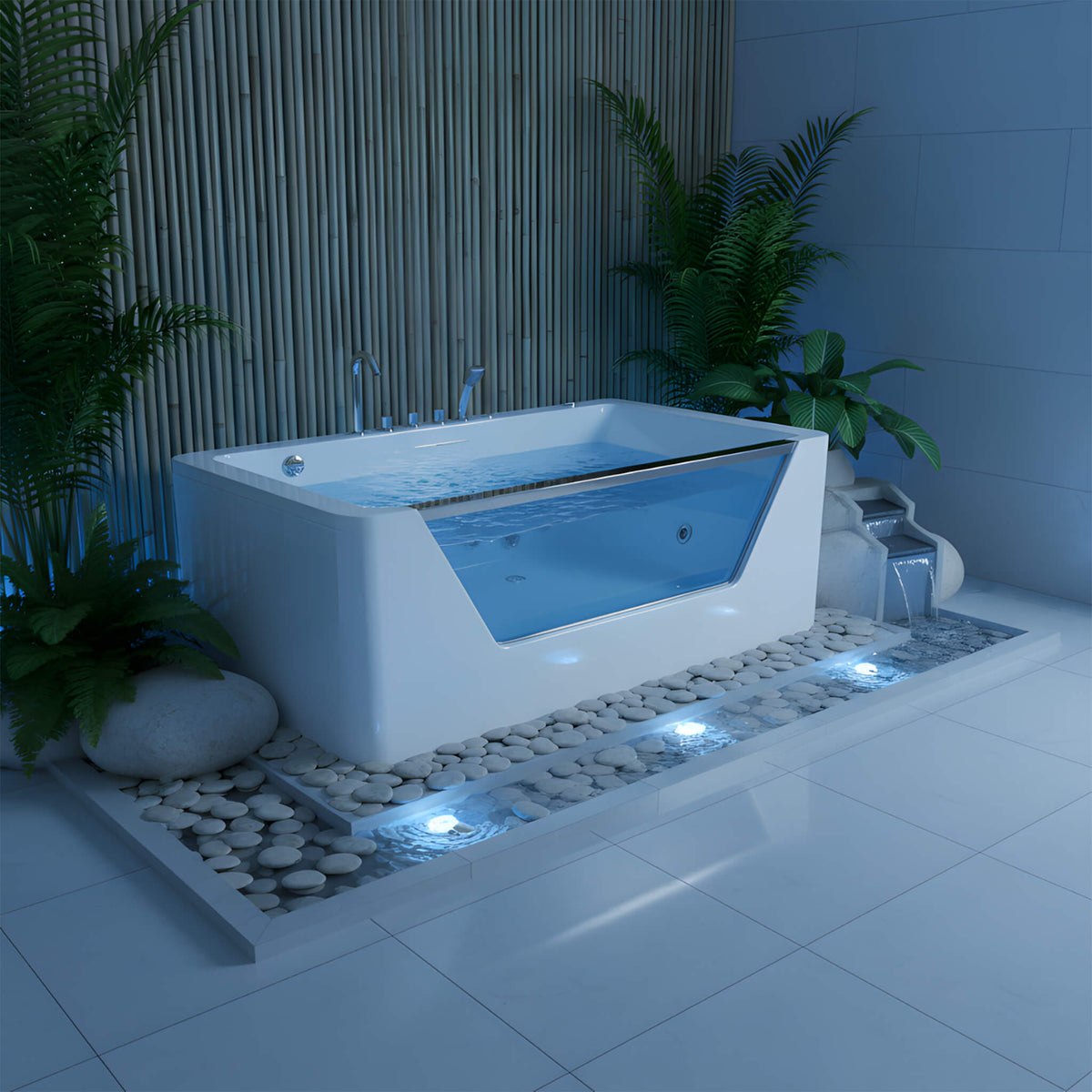 Veloria 67-Inch 7-Jets Hydrotherapy Whirlpool Bathtub With Glass Panel