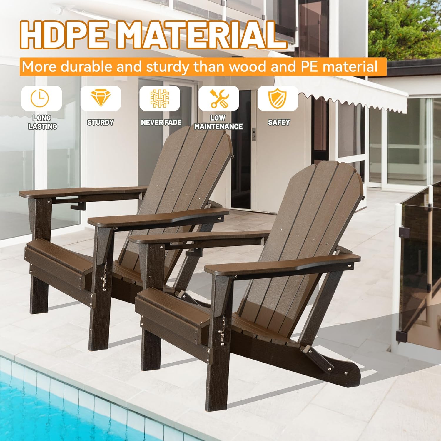 Adirondack Chairs Set of 2 with Cup Holder - Brown HDPE Outdoor Chairs