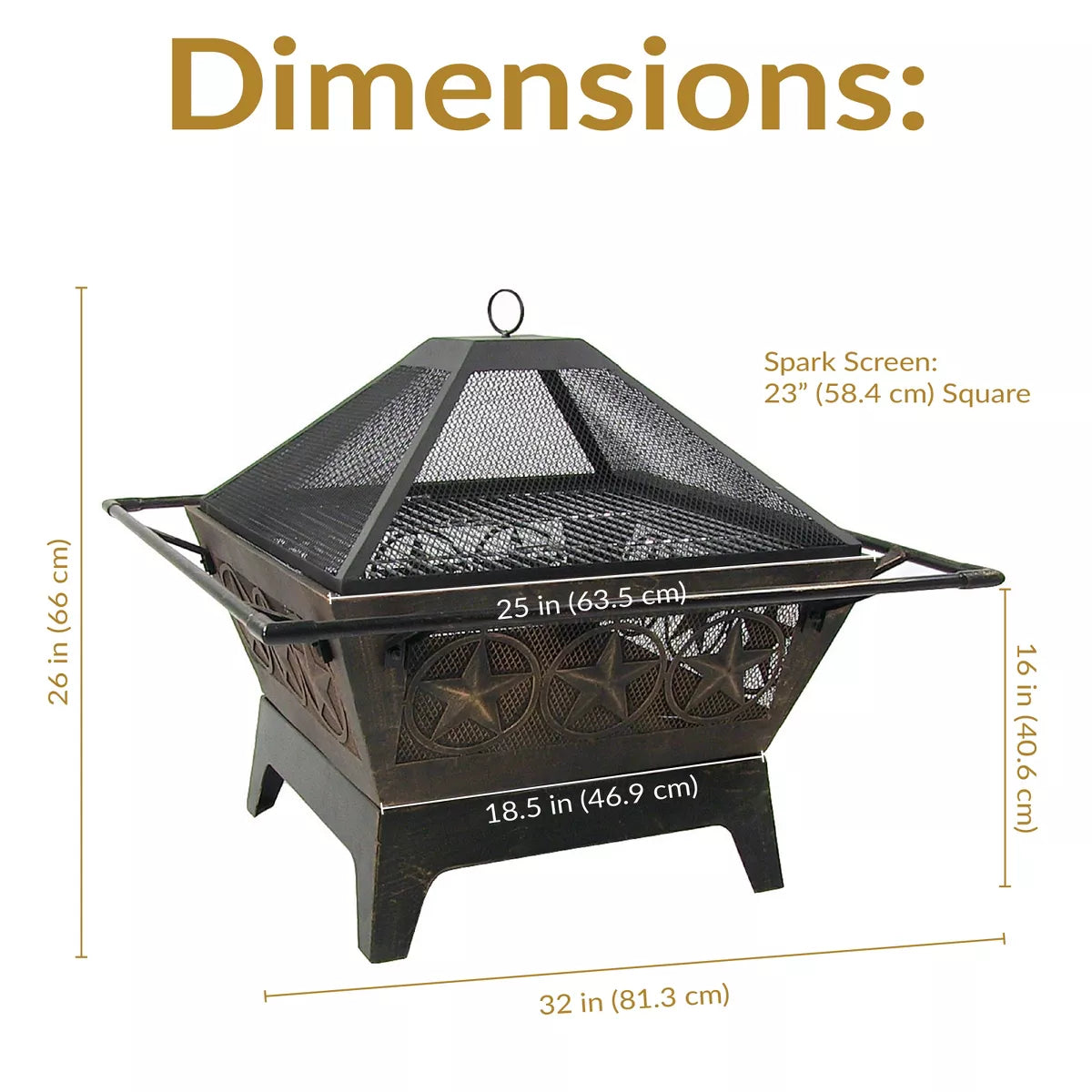 Sunnydaze Outdoor Camping or Backyard Steel Northern Galaxy Fire Pit with Cooking Grill Grate, Spark Screen, and Log Poker - 32"