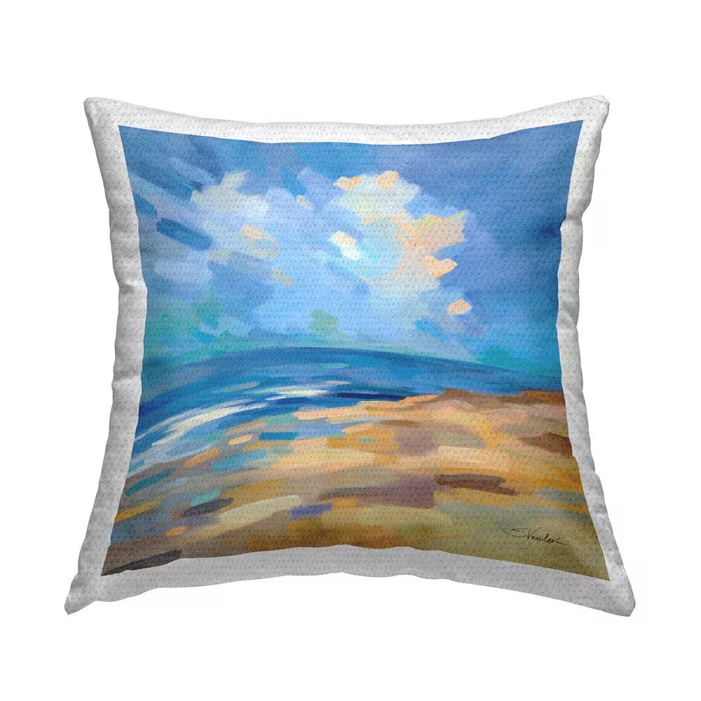 Beach Shore Abstract Landscape Blue Square Outdoor Throw Pillow