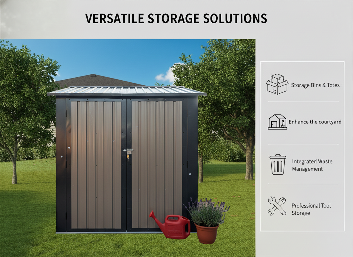 6x9 FT Outdoor Metal Storage Shed with Window & Flower Rack