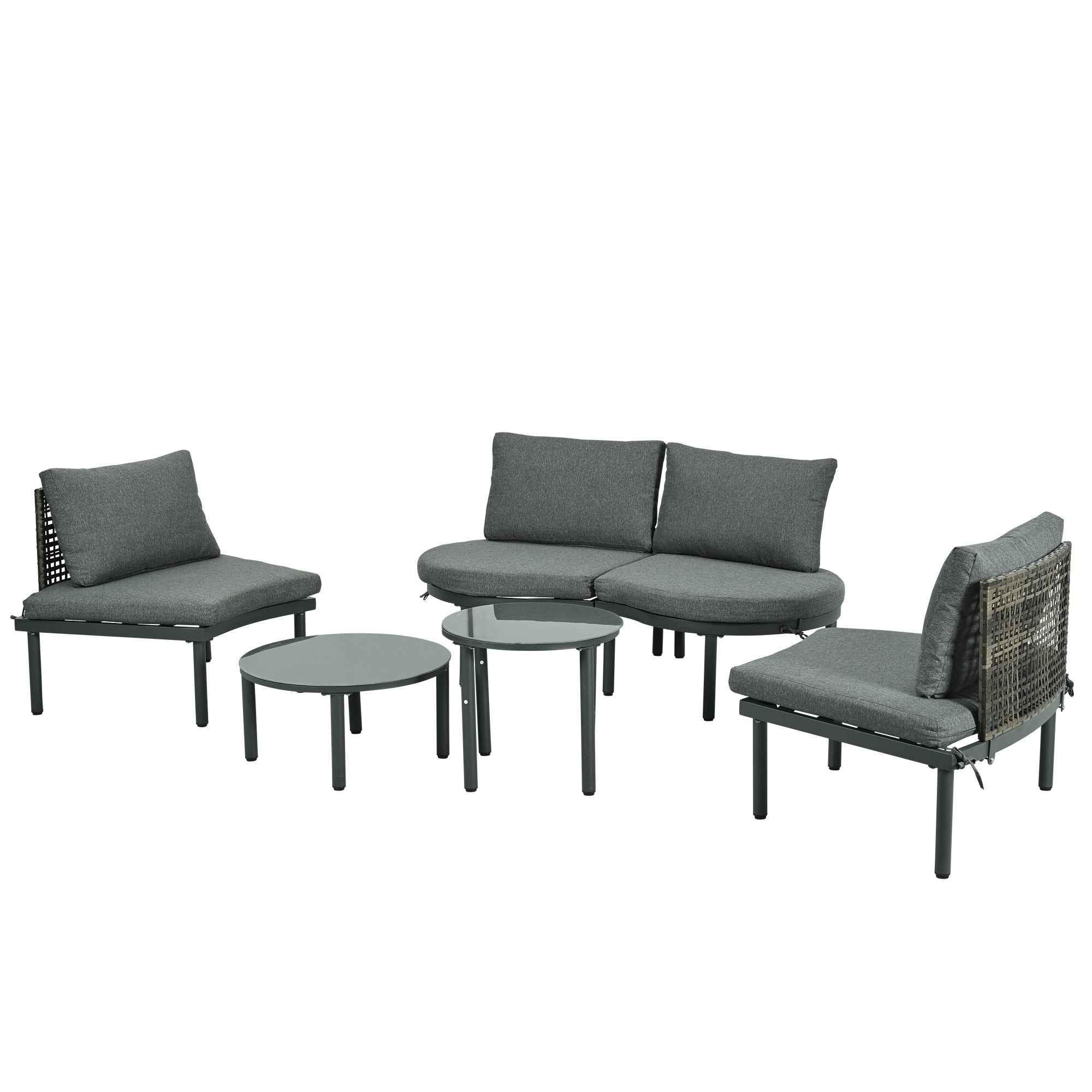 6-Piece Patio Sofa Furniture Set, Half Moon Outdoor Sectional Sofa
