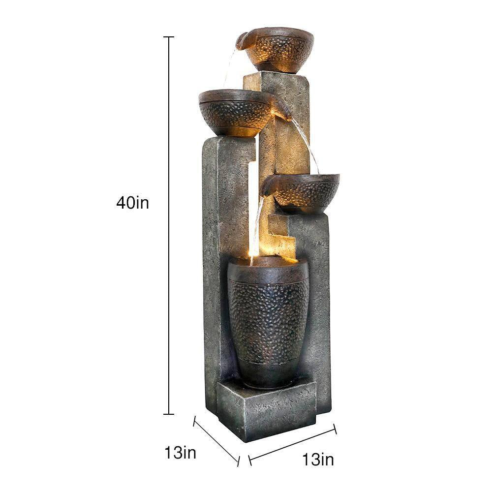40 In. 4-Tier Resin Indoor Outdoor Fountain, LED Garden Fountain for Garden, Patio, Deck, Porch, Backyard, Home Decor