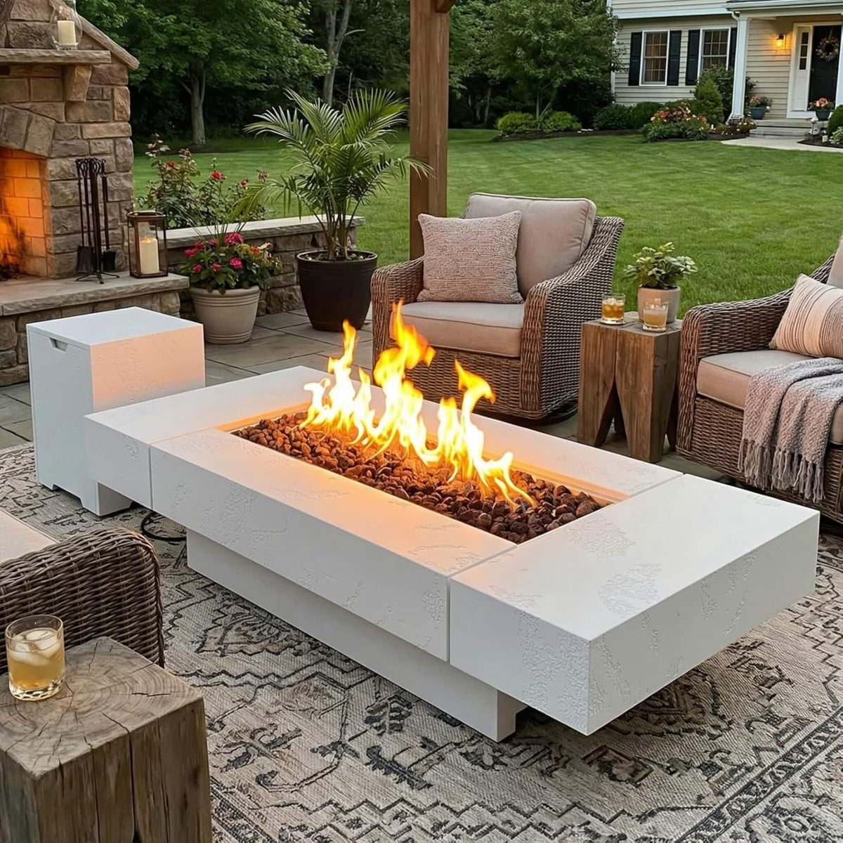 71-Inch Outdoor 60K BTU Fire Pit Table With Wind Guard
