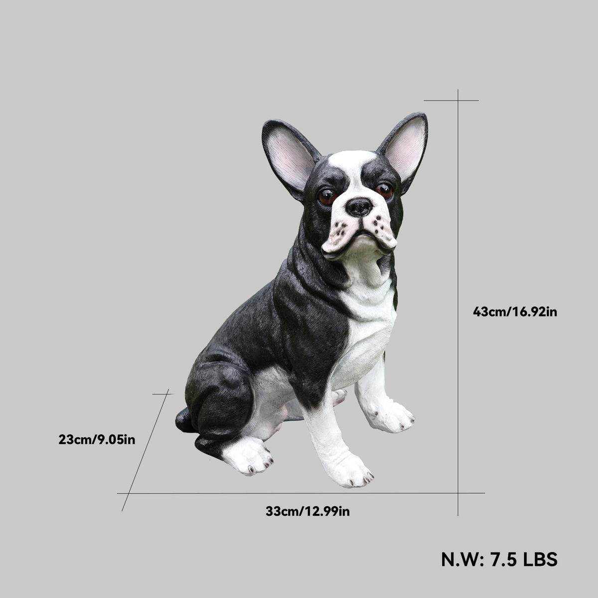 Lifelike French Bulldog Statue, Realistic Resin Animal Figurine for Indoor Outdoor Garden Lawn Yard Home Decor, Art Craft Gift, Black+White