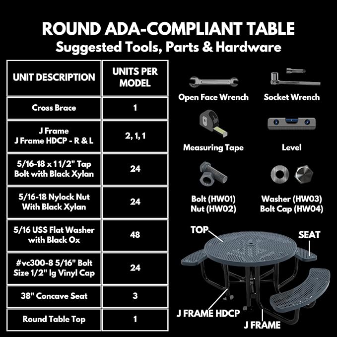 Coated Outdoor Furniture Heavy-Duty Portable ADA-Compliant Outdoor Picnic Table with Umbrella Hole, Punched Steel Patio Dining Furniture Made in America (46" Round Top, Textured Burgundy)