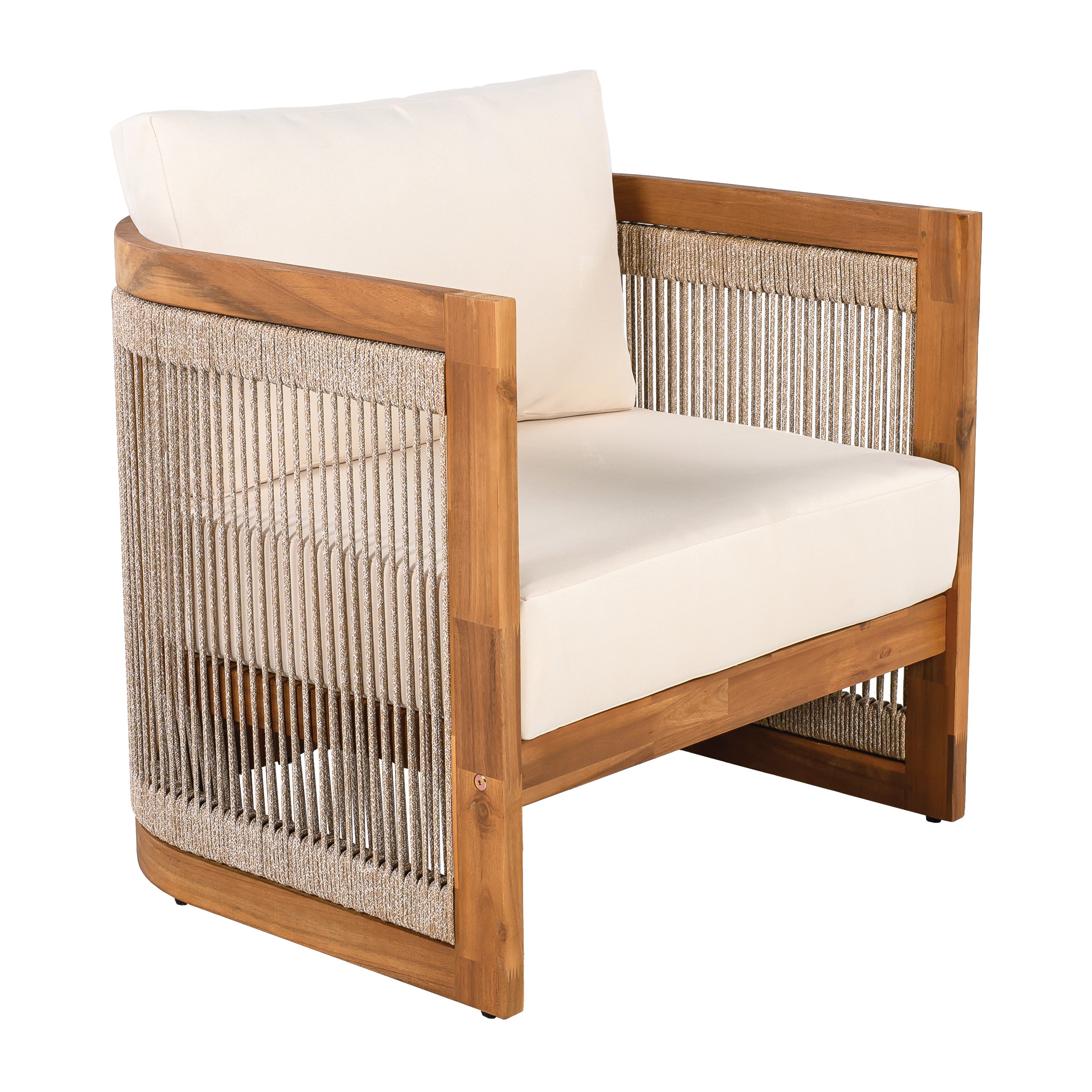 Premium Acacia Wood Outdoor Club Chair with Curved Tub Design