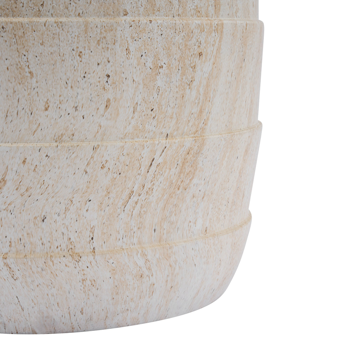 Modern Cylindrical Travertine-Look Outdoor Side Table with Ribbed Texture - Light Beige
