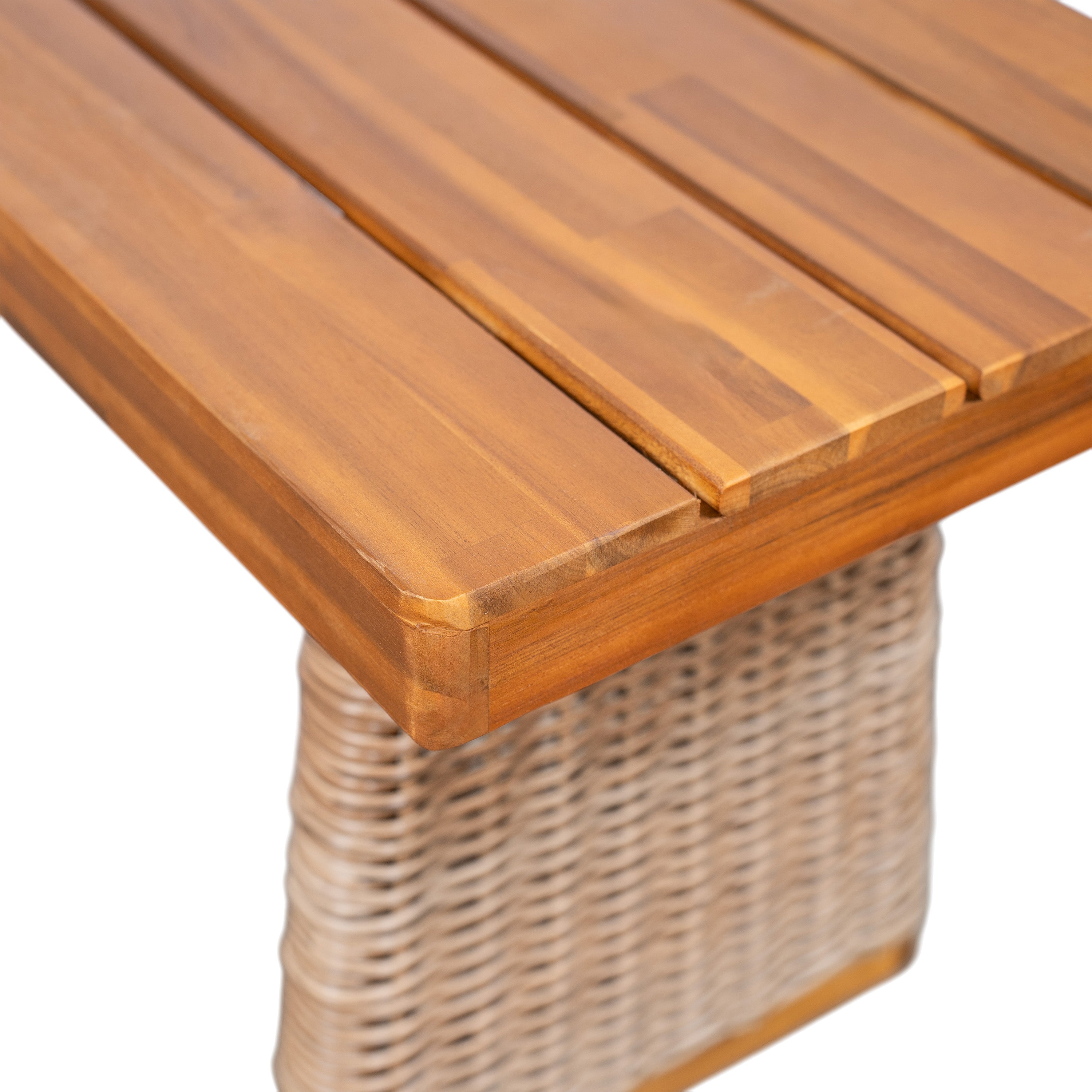 Outdoor Acacia Wood Dining Table Set with 1 Table and 1 Bench