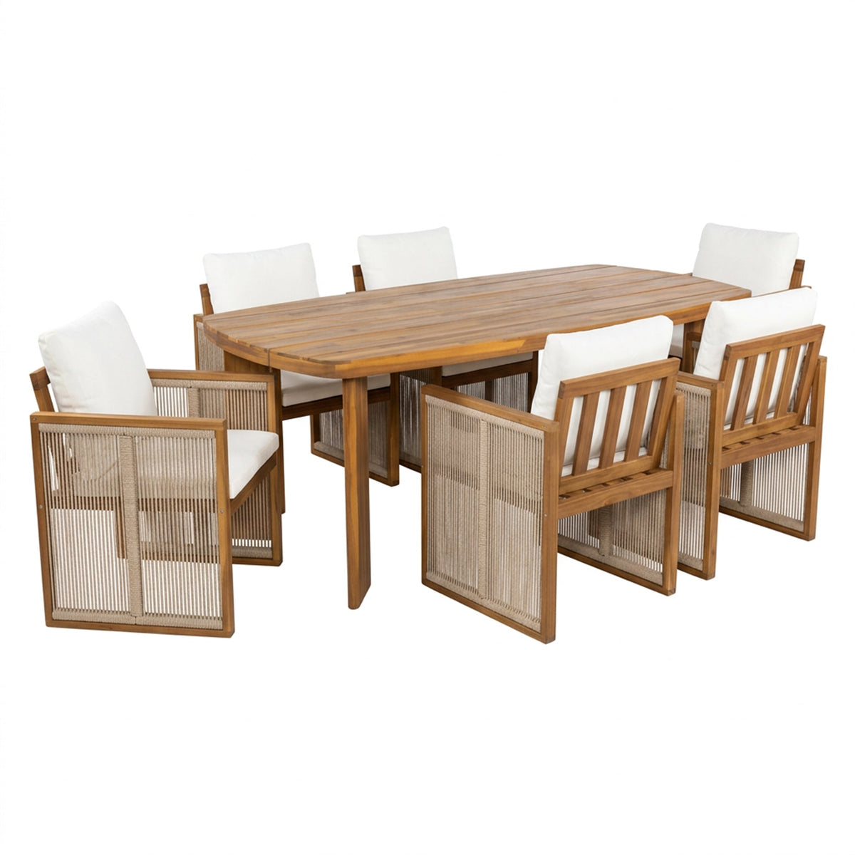 7-Piece Outdoor Patio Dining Set with Cushions - Teak Finish