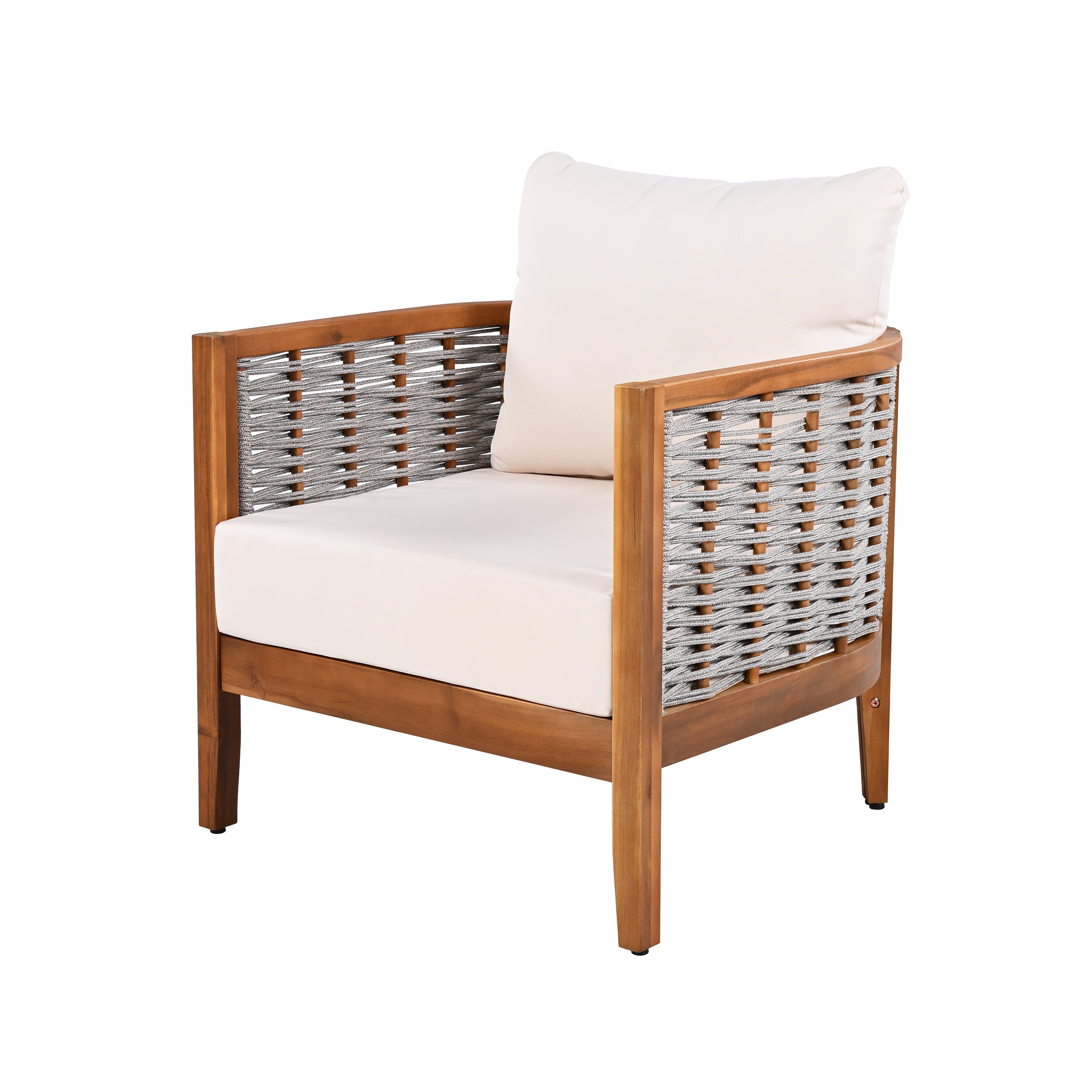 Outdoor Tub Design Armchair with Woven Rope and Acacia Wood
