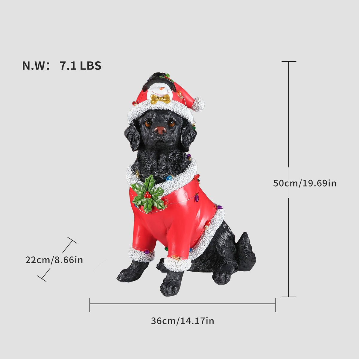 Christmas Dog Statue with Santa Outfit - Black Retriever Holiday Figurine