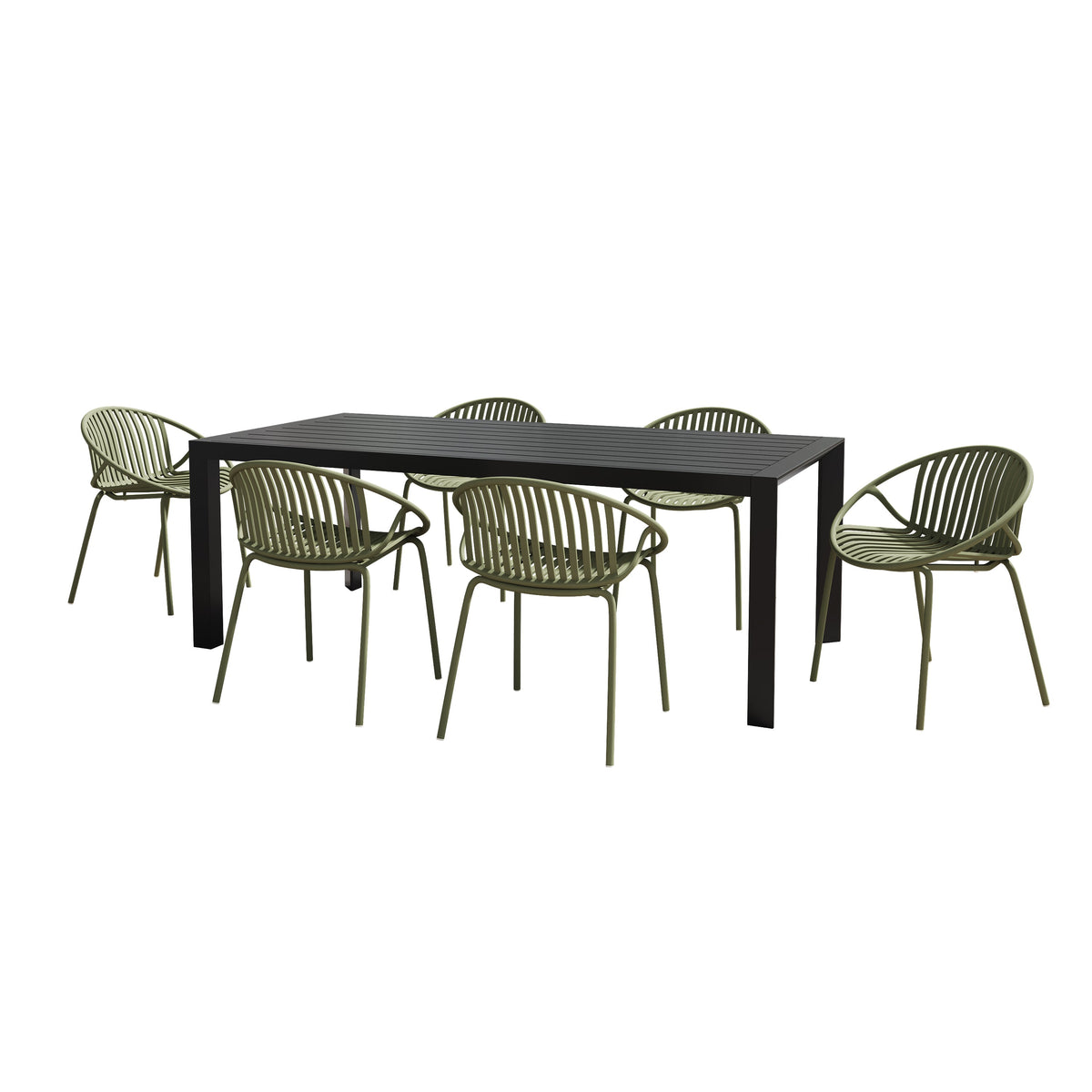 7 Piece Outdoor Dining Set with Stackable Chairs - Multiple Colors