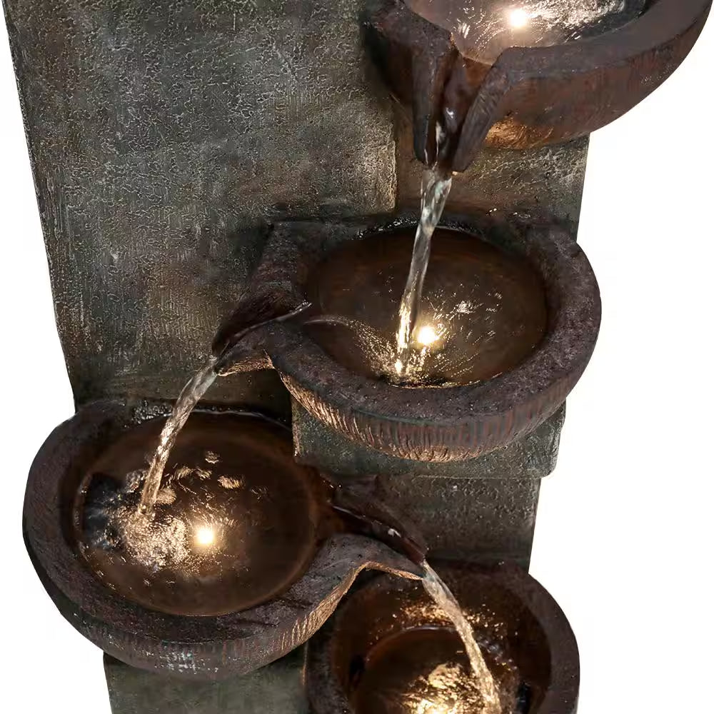 39.7 In. Resin Outdoor Fountain -5-Tier Modern Water Feature, Garden Waterfall Fountain with Lights for Patio, Yard