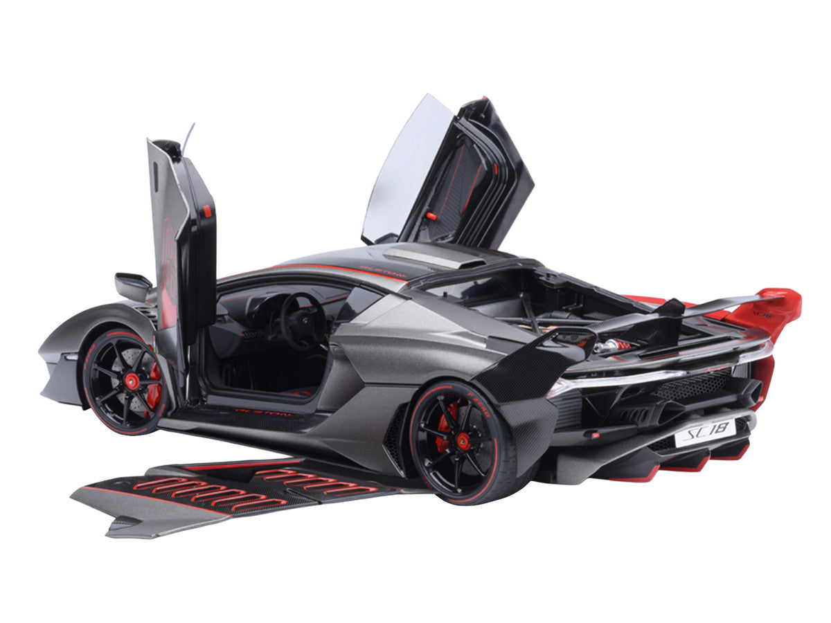 Lamborghini SC18 Alston Grigio Daytona Gray Metallic with Red Accents 1/18 Model Car by Autoart