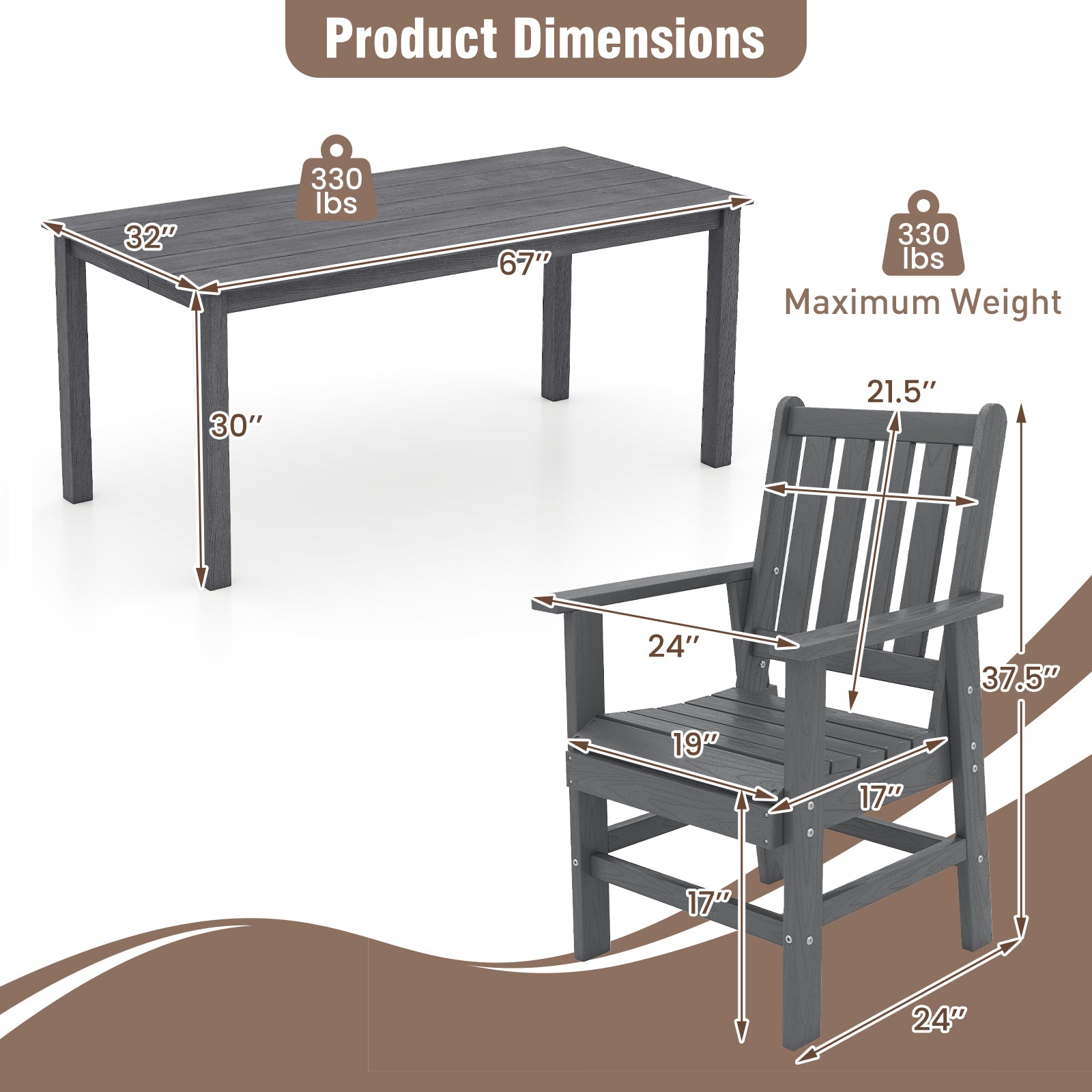 7 Pieces Patio Dining Set Outdoor HDPE Weather Resistant Table and Chairs Set