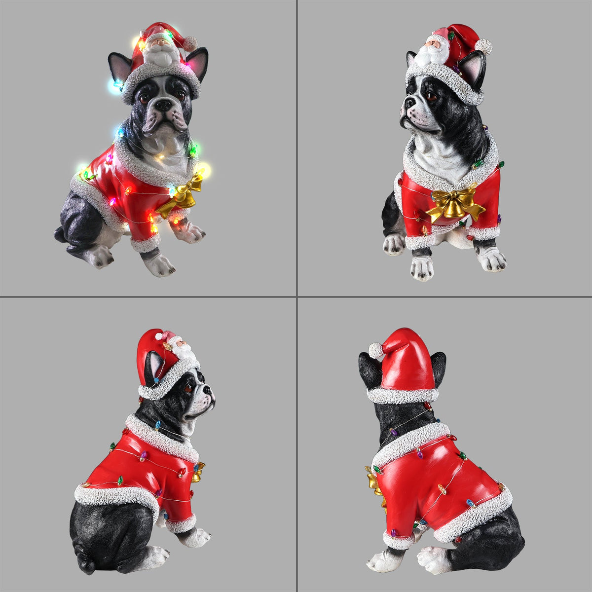 Christmas French Bulldog Statue with Santa Outfit - Holiday Dog Figurine