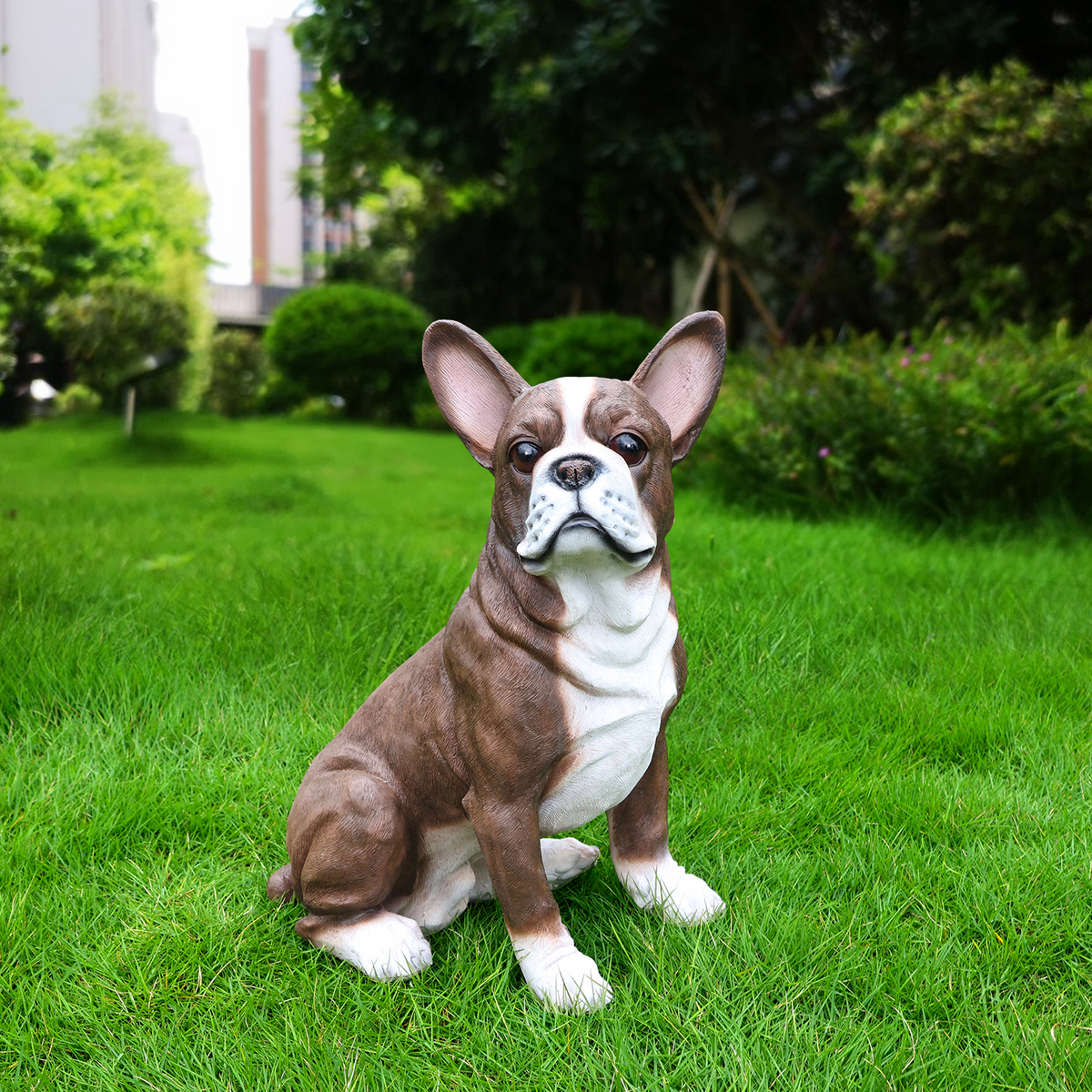Lifelike French Bulldog Statue, Realistic Resin Animal Figurine for Indoor Outdoor Garden Lawn Yard Home Decor, Art Craft Gift, Black+White