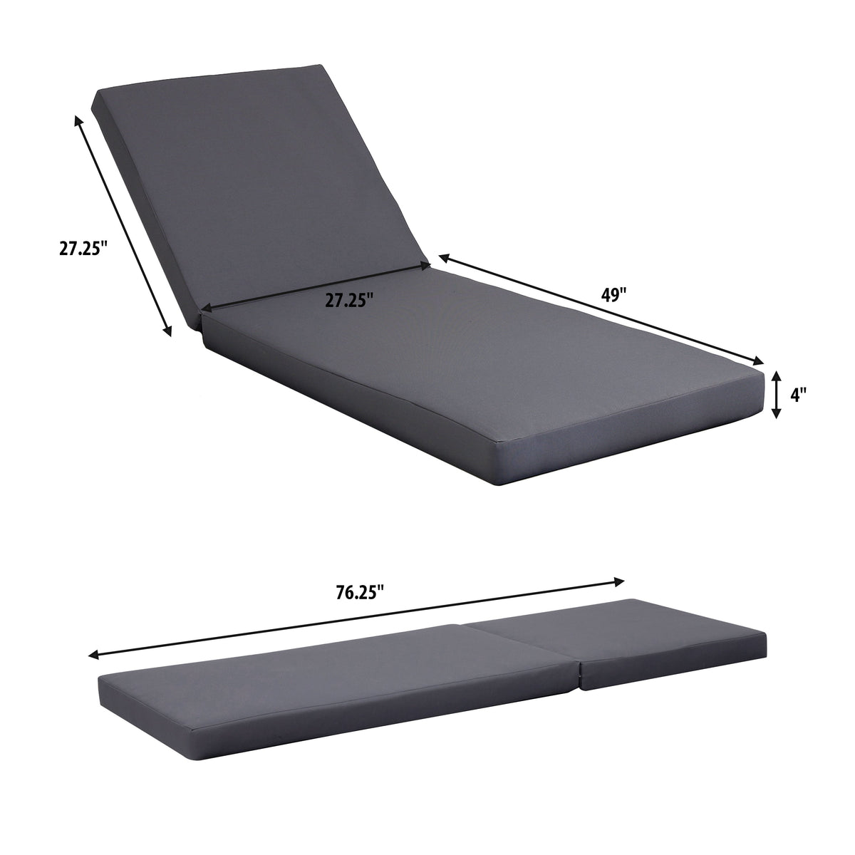 Black Acacia Wood Outdoor Chaise Lounge with Water-Resistant Cushions
