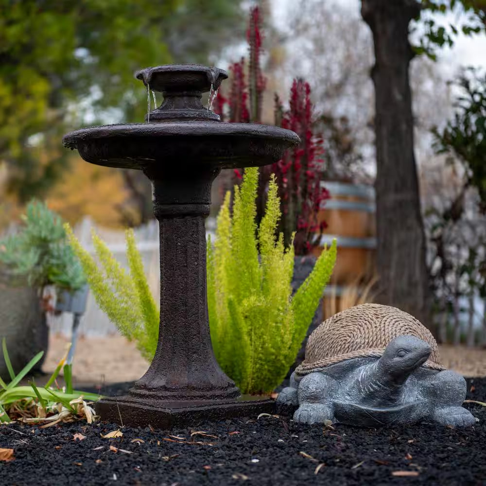 28 In. H Tiered Freestanding Classic Bird Bath Outdoor Water Fountain W/Auto Shut-Off Pump, Brown