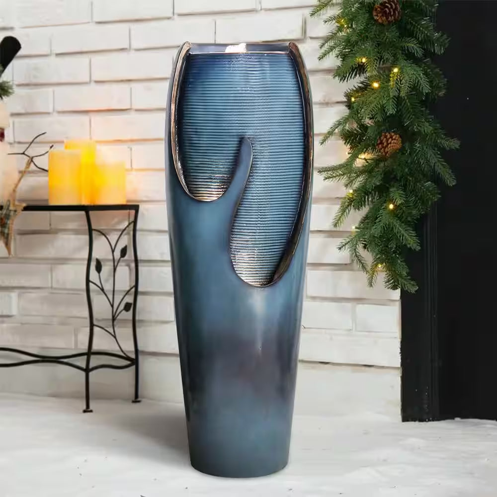38.7In. Resin Outdoor Fountain and Waterfall -Indoor Water Jar Fountain Tall Floor with LED Lightandpump for House Decor