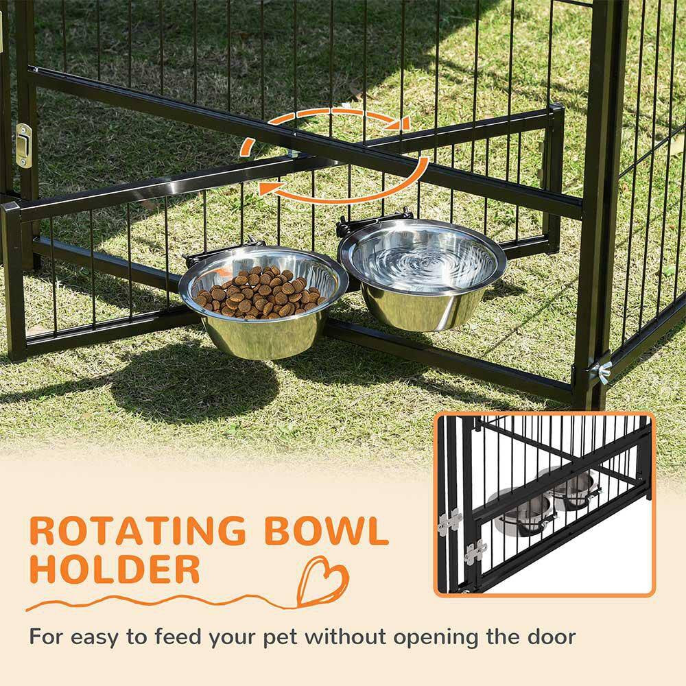 59.5 In. H Metal Garden Fence Outdoor Dog Kennel with Canopy and Rotating Bowl