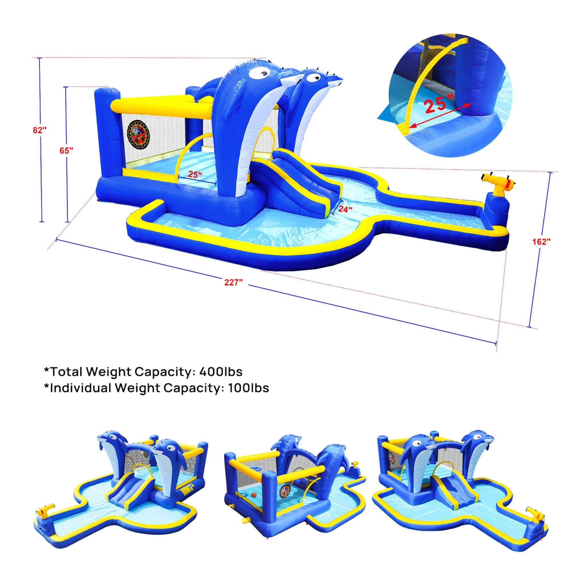 8-In-1 Inflatable Water Park Bounce House with Sprinkler, Water Gun, And Basketball Hoop