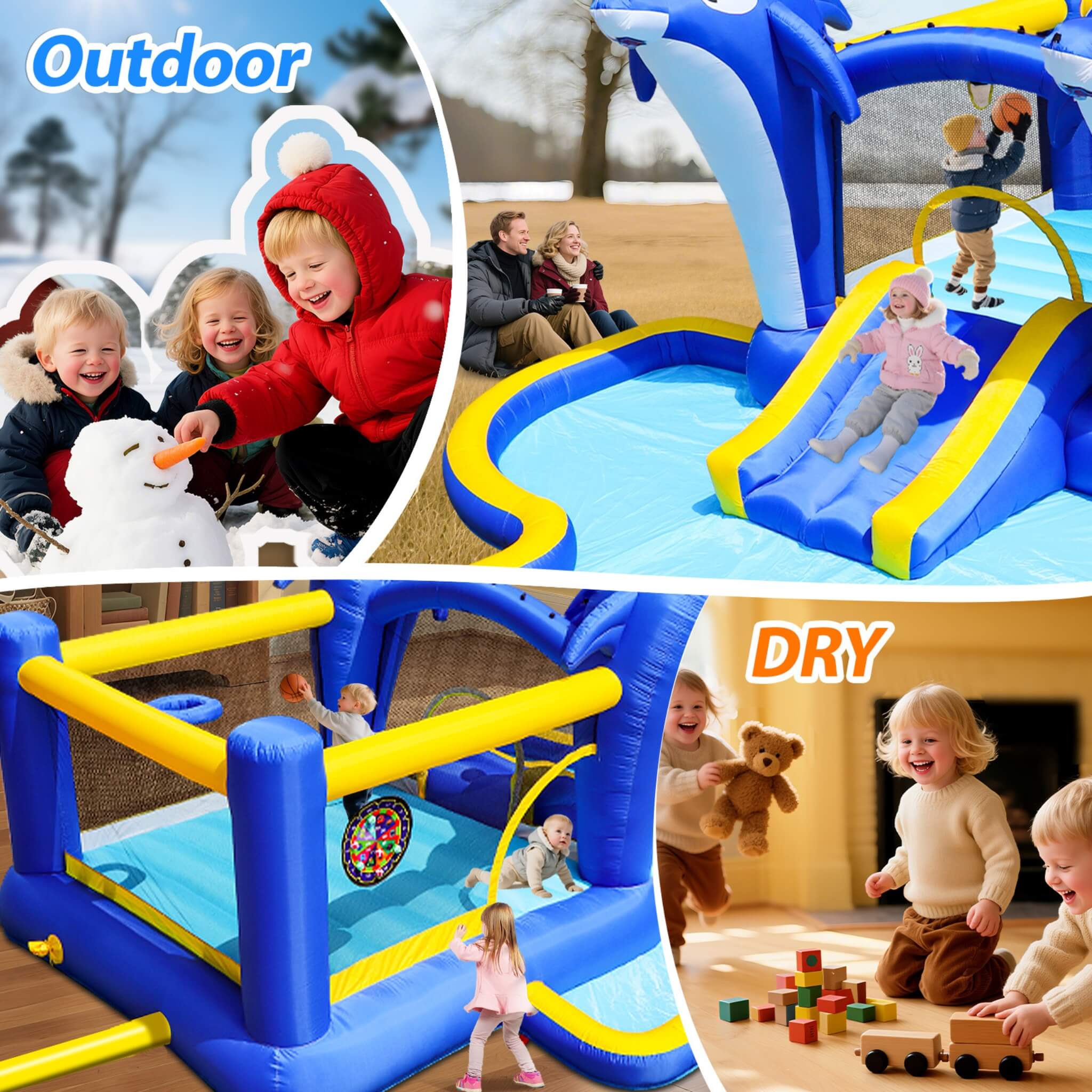 8-In-1 Inflatable Water Park Bounce House with Sprinkler, Water Gun, And Basketball Hoop
