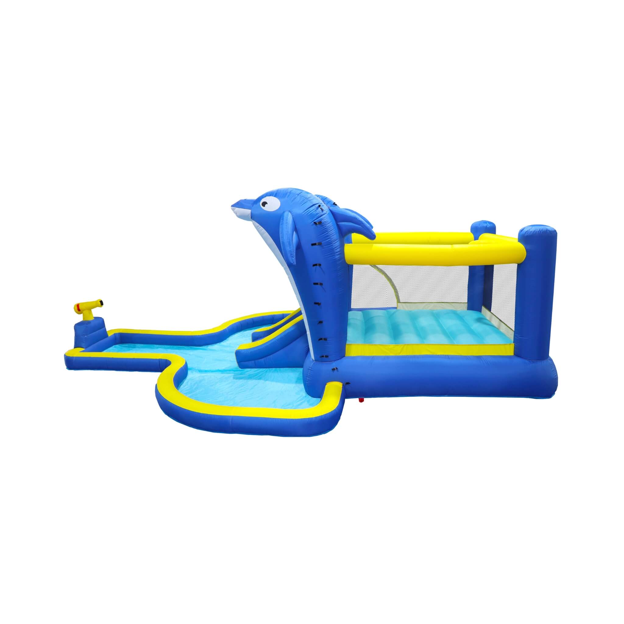 8-In-1 Inflatable Water Park Bounce House with Sprinkler, Water Gun, And Basketball Hoop