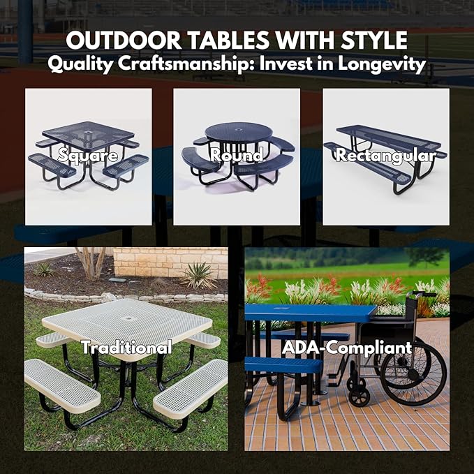 Coated Outdoor Furniture Heavy-Duty Portable Outdoor Kids Table with Umbrella Hole, Punched Steel Kids Picnic Table, Commercial-Grade, Made in America (46 In, Round, Childrens, Red)