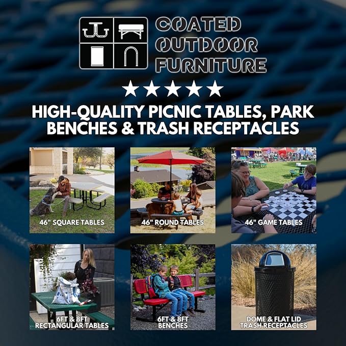 Coated Outdoor Furniture Heavy-Duty Portable Outdoor Picnic Table with Umbrella Hole, Punched Steel Commercial-Grade Patio Dining Furniture Made in America (46" Round Top, Textured Brown)