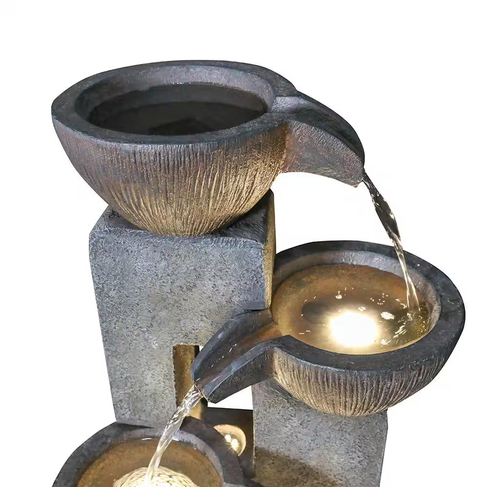 5-Tiers Outdoor Water Fountains with LED Lights, 39 In. Floor Standing Waterfall Fountains for Garden, Patio, Porch