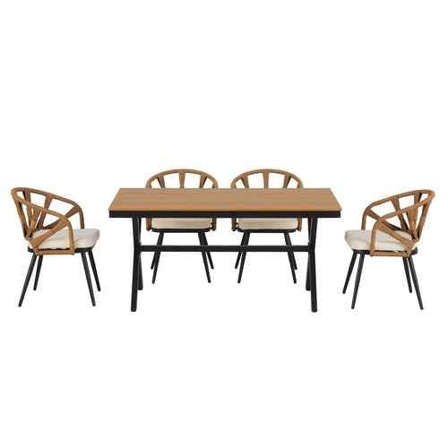 Contemporary Outdoor Set with PE Rattan Chairs and Plastic Wood