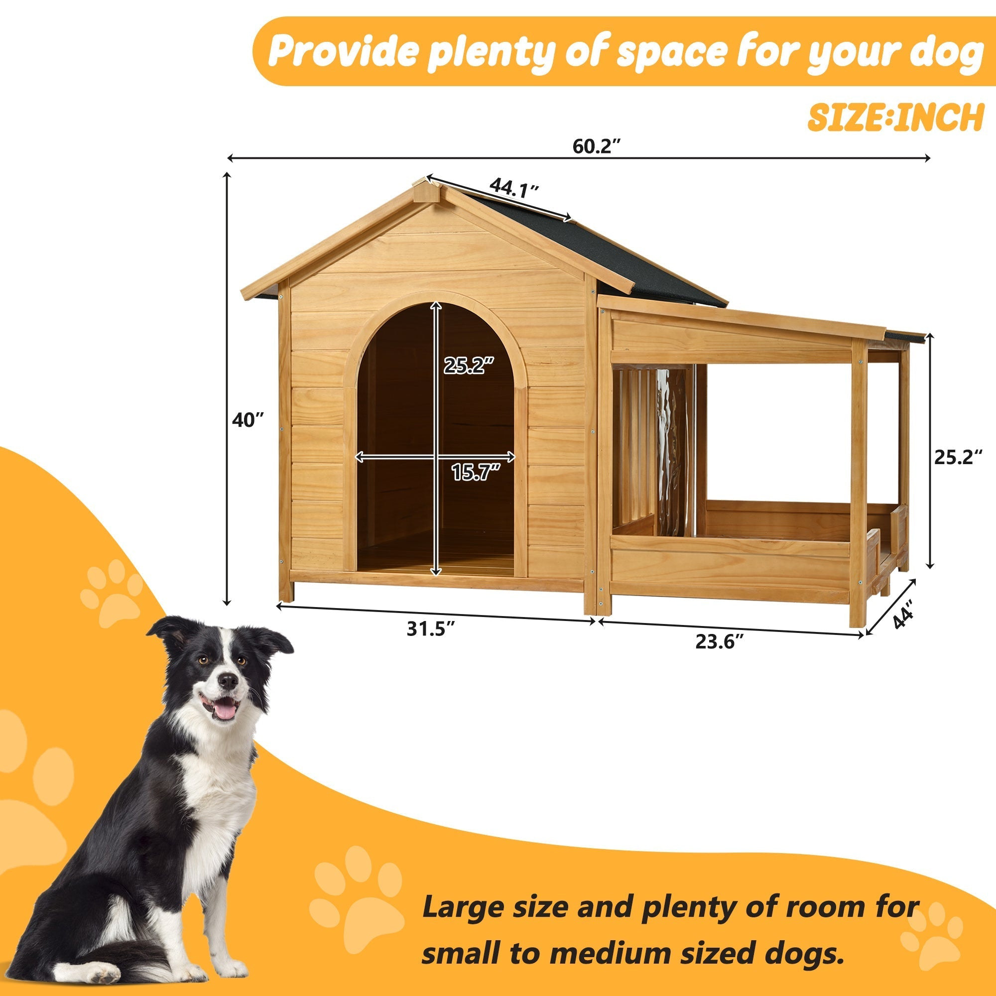 60.2' Large Outdoor Dog House with Insulated Liner for Winter Waterproof Dog Kennel