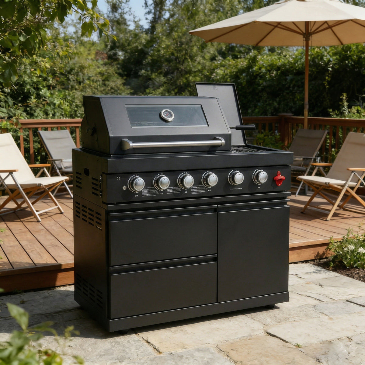 46-Inch 75300 BTU 6-Burners Deluxe Stainless Steel Gas Outdoor Kitchen Barbecue Grill