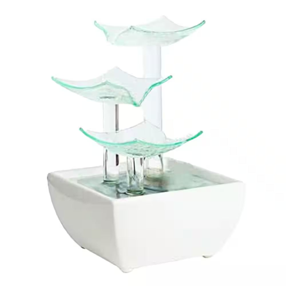 8.5 In. Electric Glass and Ceramic Tabletop Fountain with Water Pump Spitter