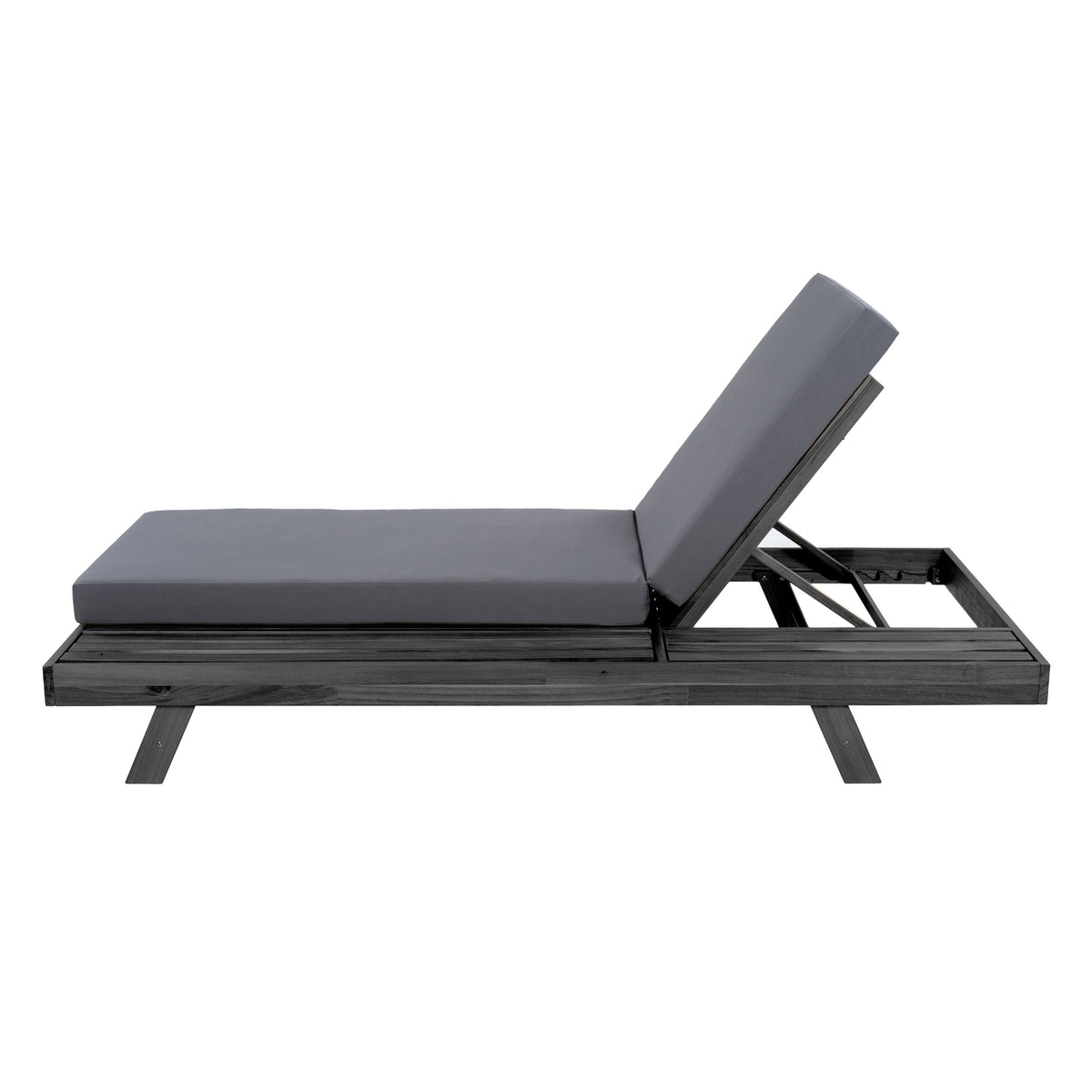 Black Acacia Wood Outdoor Chaise Lounge with Water-Resistant Cushions
