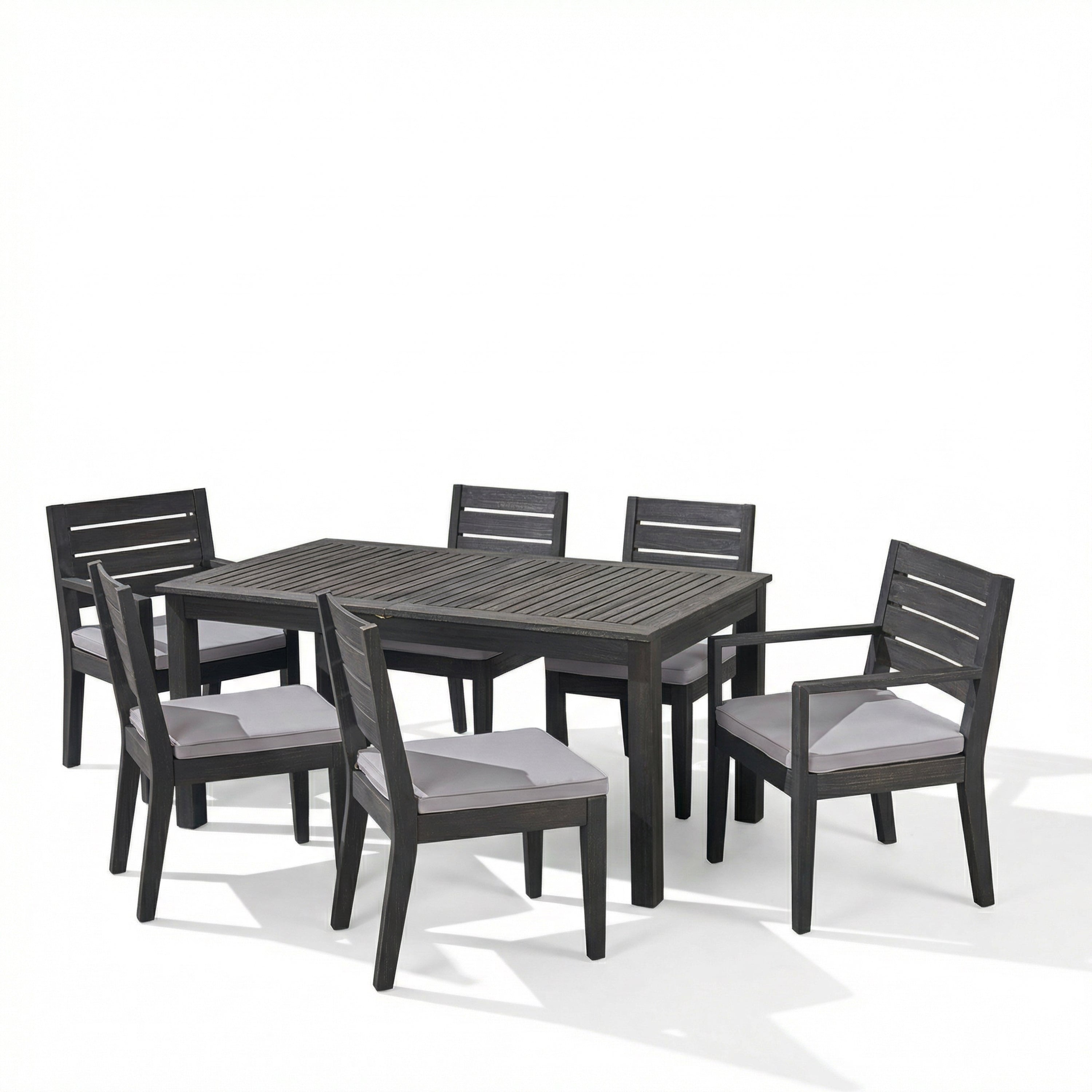 Outdoor Acacia Wood 7 Piece Expandable Dining Set, Sandblasted