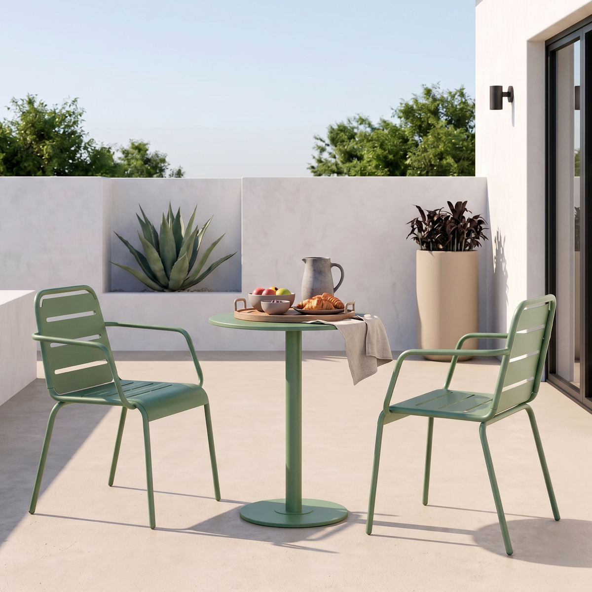 Verve 3-Piece Outdoor Bistro Set with Metal Chairs - Matte Green or Matte Black
