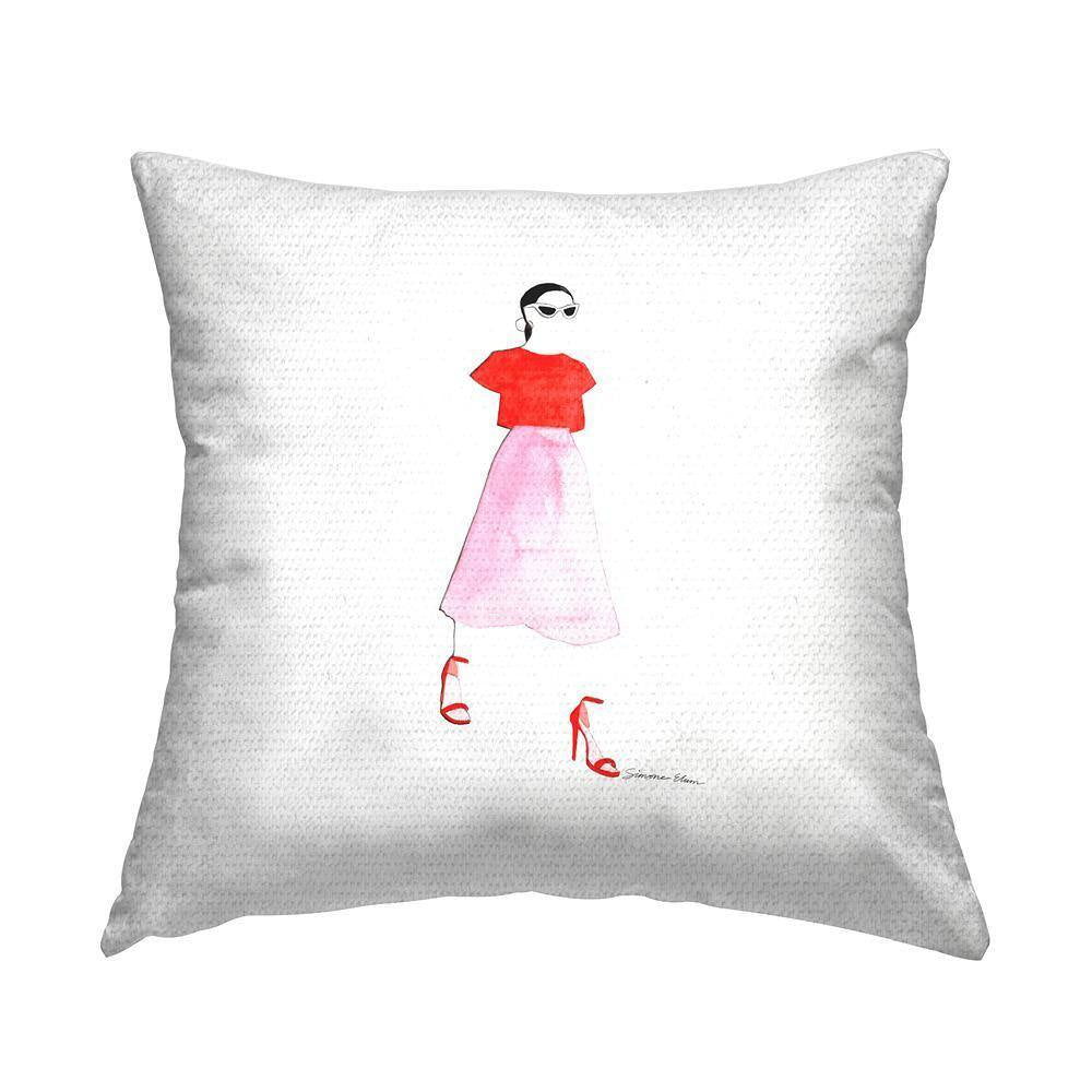 Pink and Red Trendy Girl Pink Square Outdoor Throw Pillow