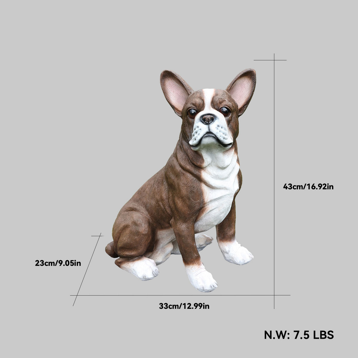 Lifelike French Bulldog Statue, Realistic Resin Animal Figurine for Indoor Outdoor Garden Lawn Yard Home Decor, Art Craft Gift, Black+White