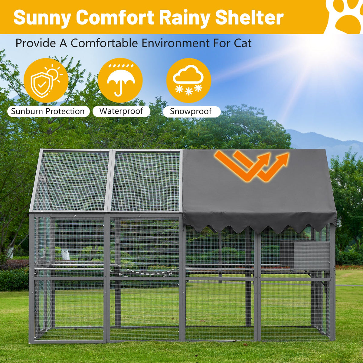 Outdoor Cat House with Weatherproof Roof and Walk-In Door - Wood