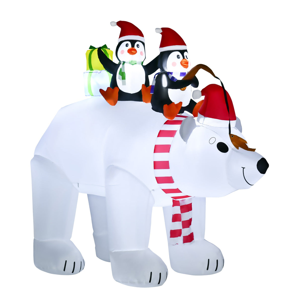 HOMCOM 7 ft Polar Bear and Penguins Christmas Inflatable, LED Lighted Outdoor Holiday Blow Up Yard Decoration