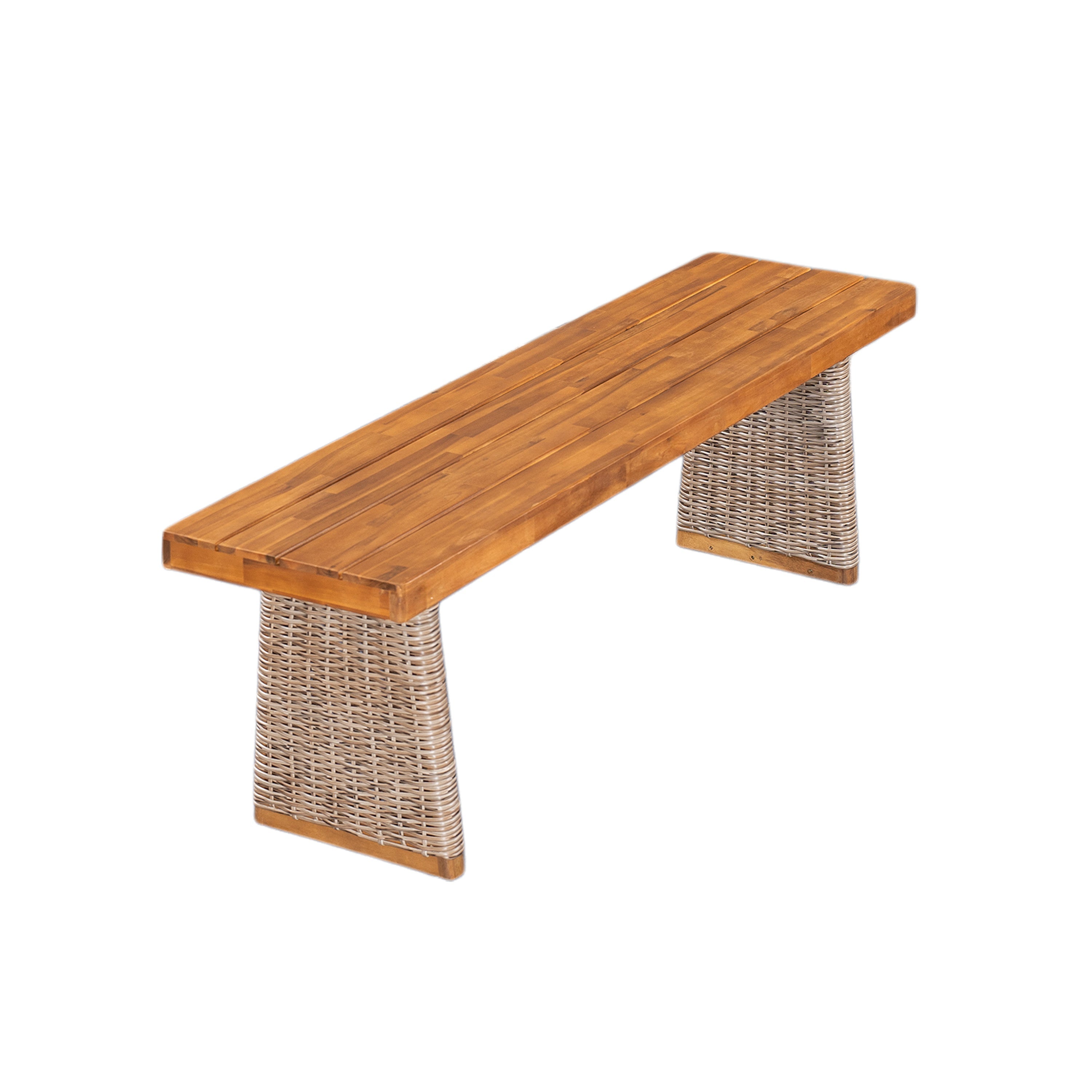 Outdoor Acacia Wood Dining Table Set with 1 Table and 1 Bench
