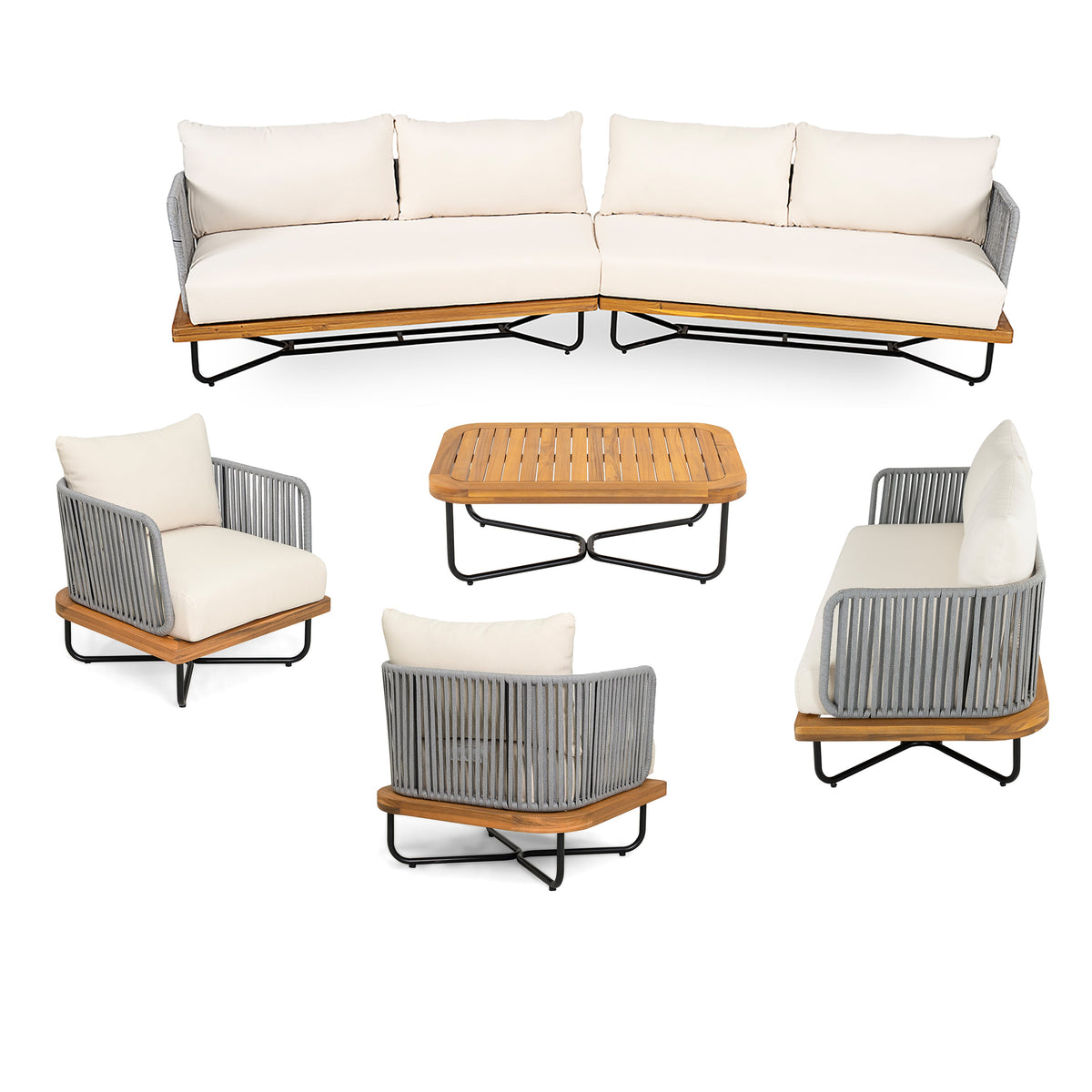 Lucca Outdoor 8 Seaters Patio Set with Rope Woven Detail - Acacia Wood