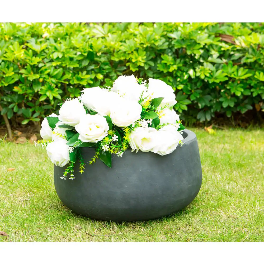Medium 10 In. Tall Charcoal Lightweight Concrete round Outdoor Bowl Planter