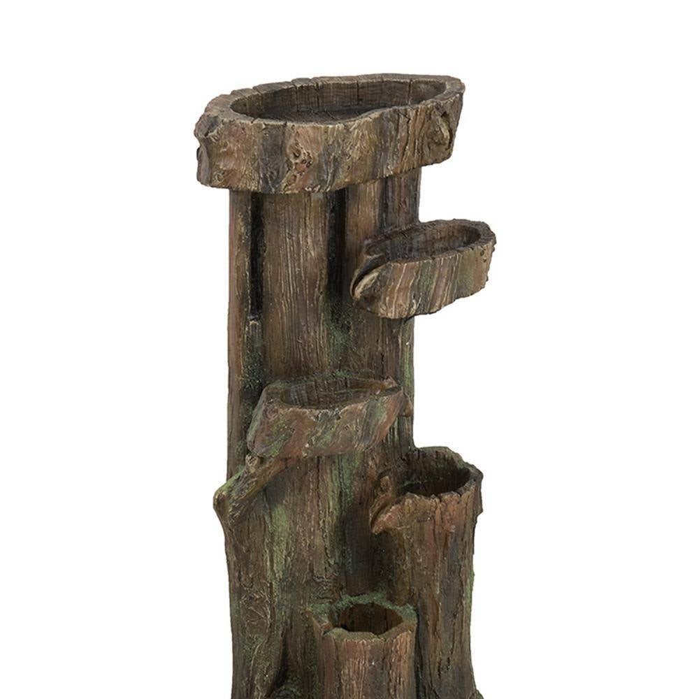 11 In. X 13.4 In. X 31.5 In. Rustic Decorative Tree Trunk 5-Tier Water Fountain with Light and Pump for Indoor & Outdoor