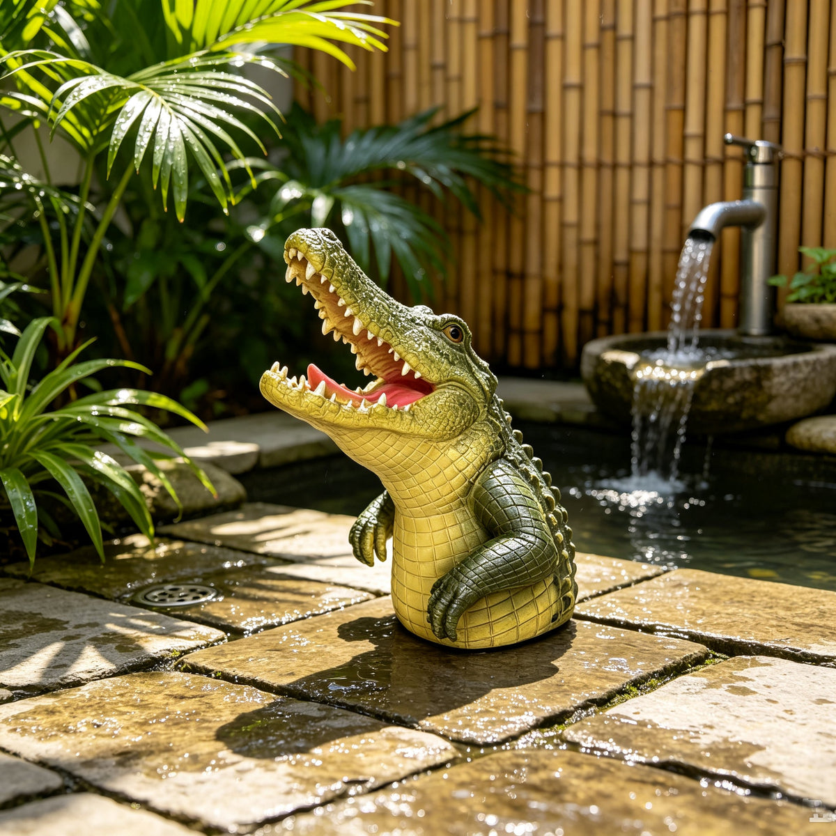 Crocodile Head Statue Animal Figurine with Realistic Details - Outdoor Decor