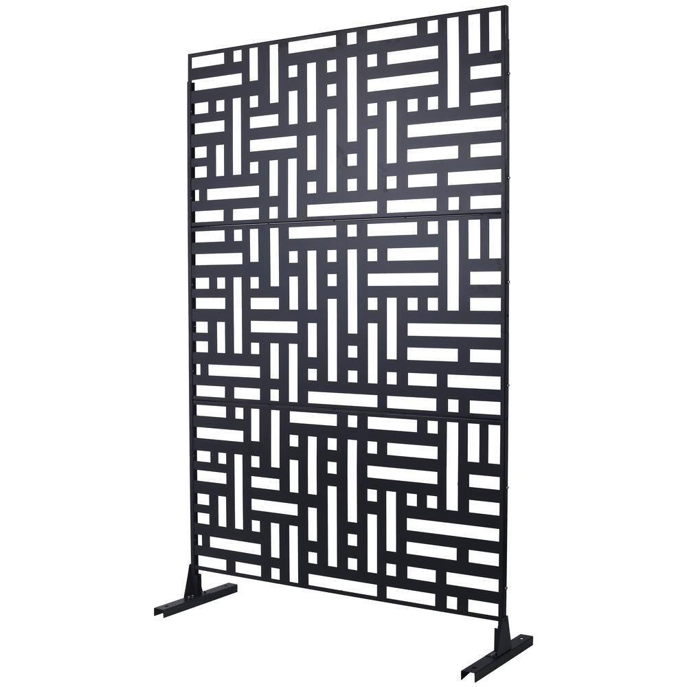 6.3 Ft. H X 4 Ft. W Black Metal Privacy Screen Freestanding Decorative Privacy Screen for Deck Balcony Patio (3-Panels)