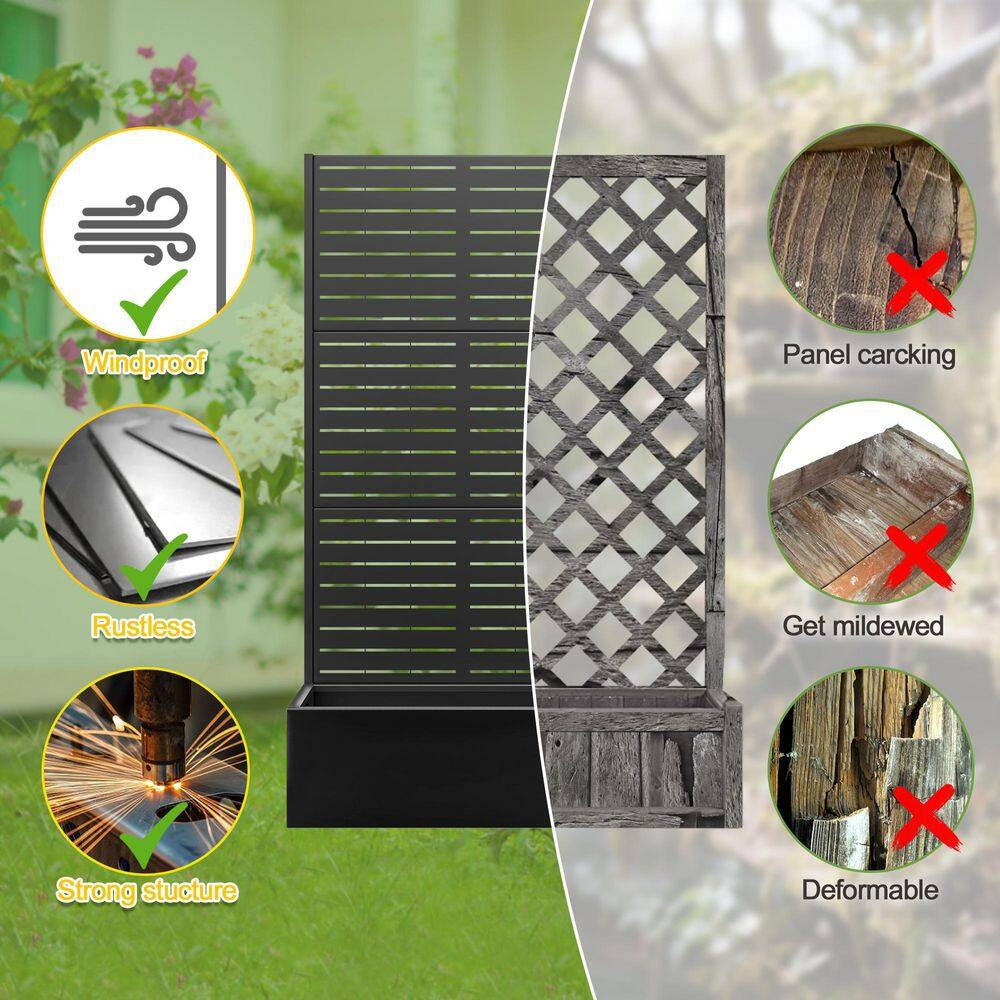 35 In. L X 16 In. W X 71 In. H Metal Raised Garden Planter Box Trellis-Black Rectangle Pot Climbing Plants Cucumbers